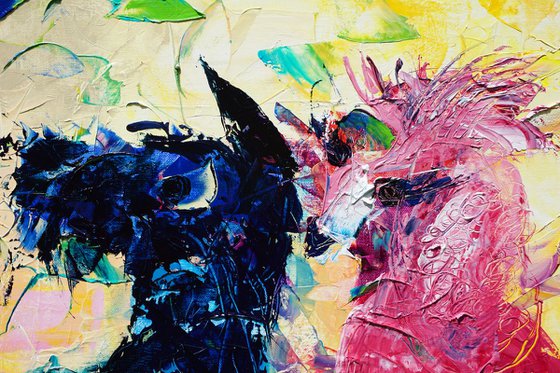 Blue Schnauzer and Pink Poodle 30x40in (~76x100cm)