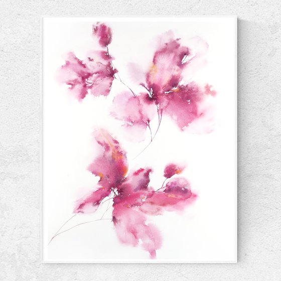 Pink watercolor floral paintings set