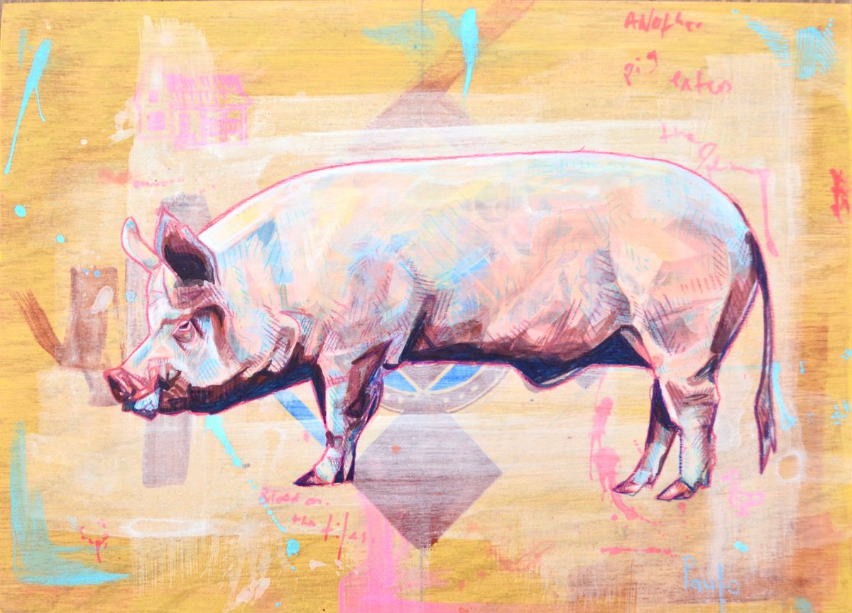 Expressive Animal Acrylic Painting By Paul Ward, 12 X 8", The Race, Original Artwork