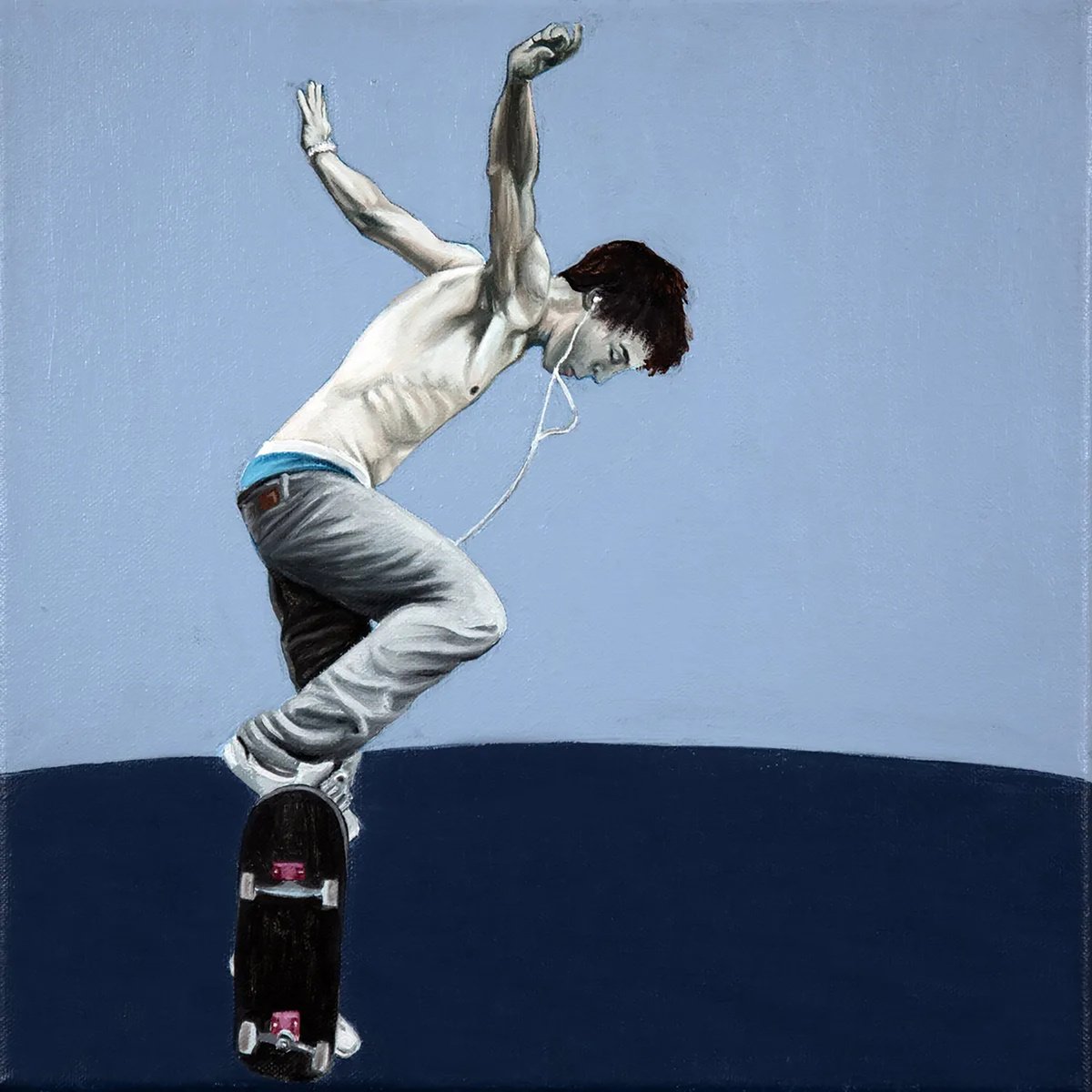 Photorealistic Portrait Oil Painting By Nicolas Maureau, 12 X 12", Skate Iii, Original Artwork