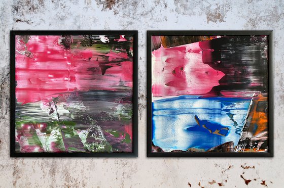 "We Could Be So Good Together" - Original PMS Abstract Diptych Acrylic Paintings On Plexiglass, Framed - 52" x 26"