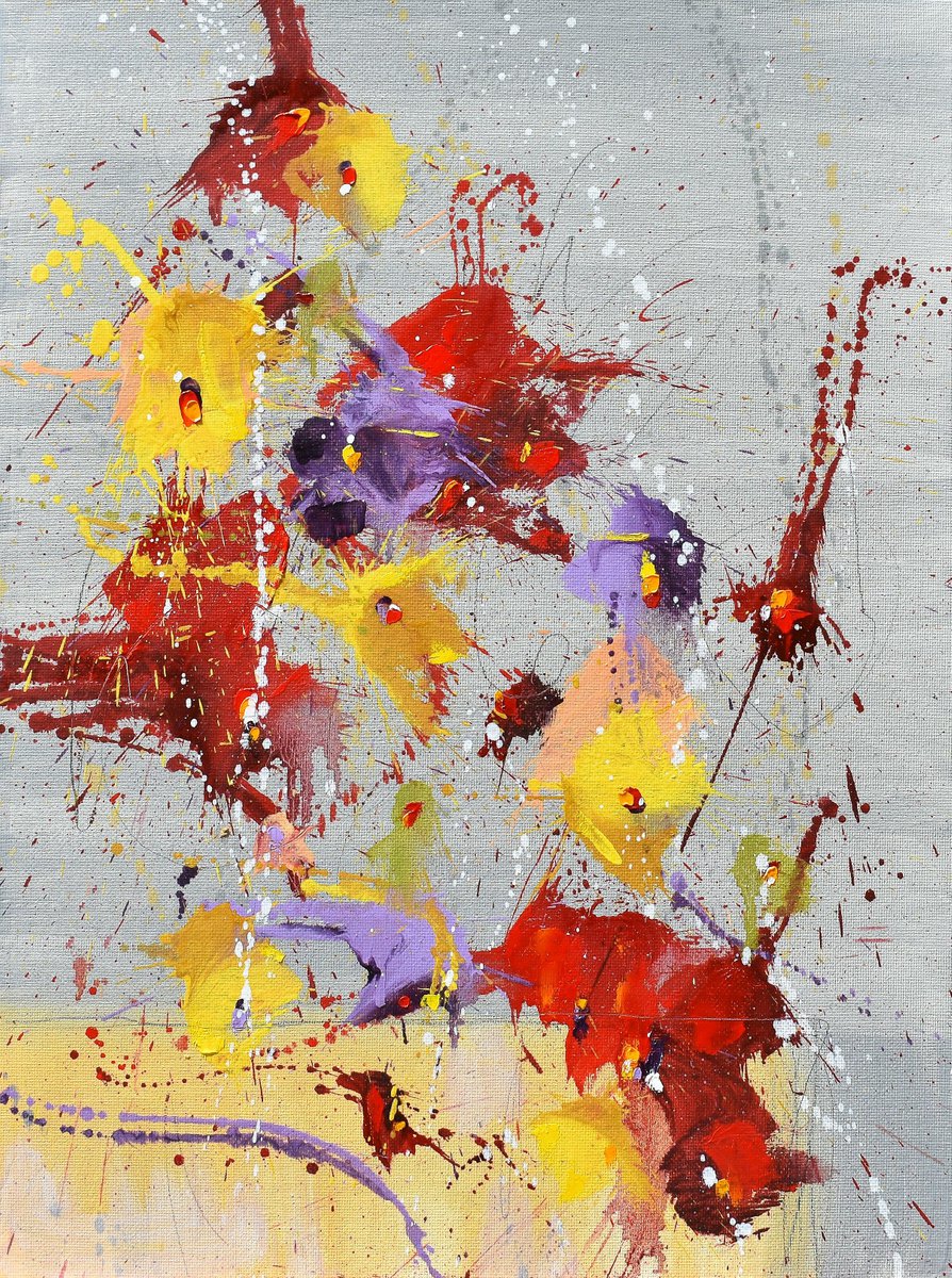 Abstract art - Summer Wish - 12 x 16 IN / 30 x 41 CM - Abstract Floral Oil Painting on Pan... by Cynthia Ligeros Abstract Artist