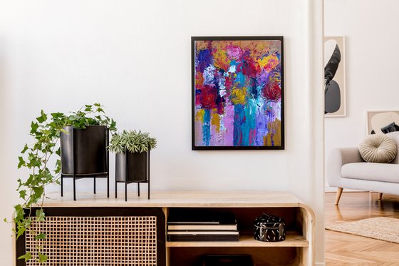 Summer Flowers in a Blue Vase