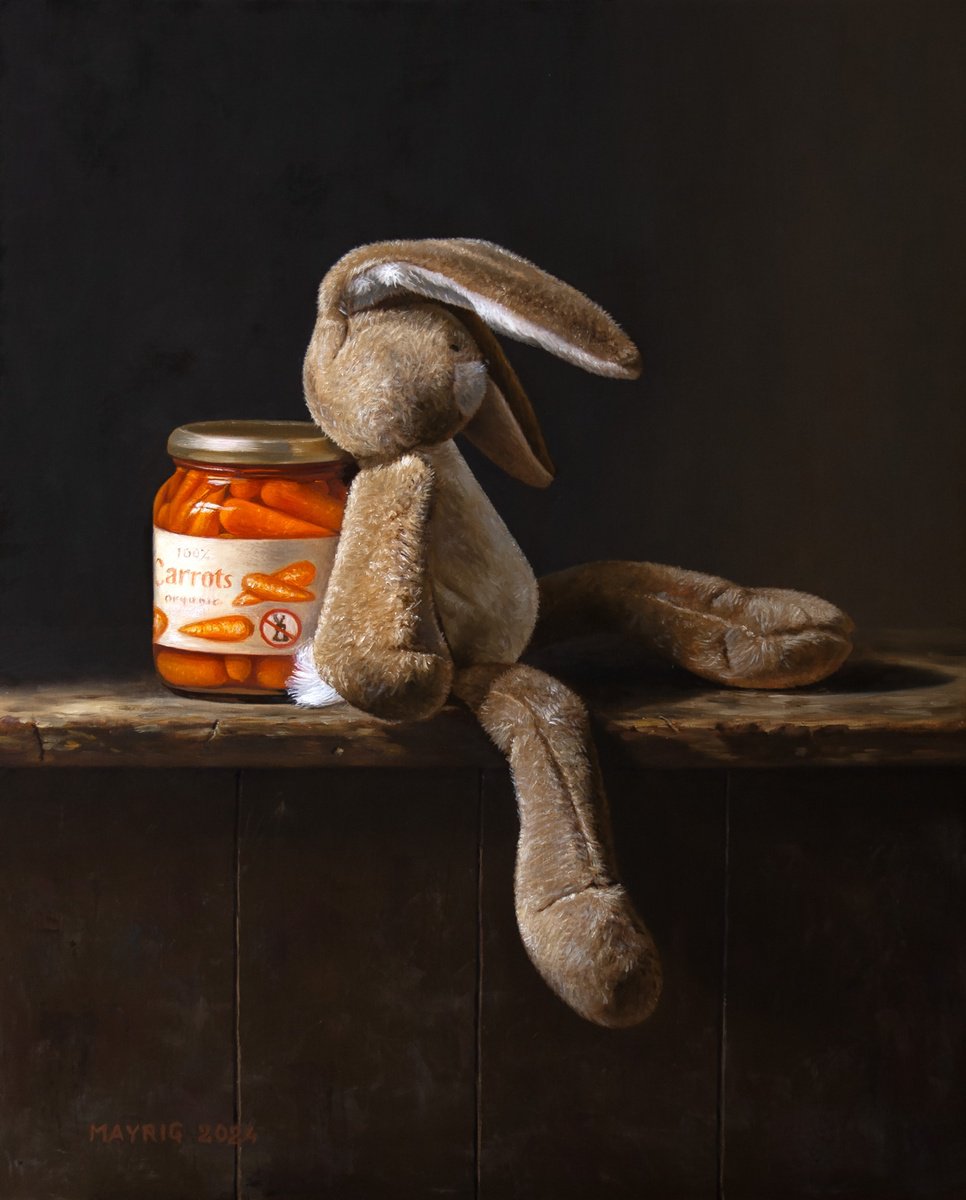 Photorealistic Still Life Oil Painting By Mayrig Simonjan, 16 X 20", Bunny Food, Original Artwork