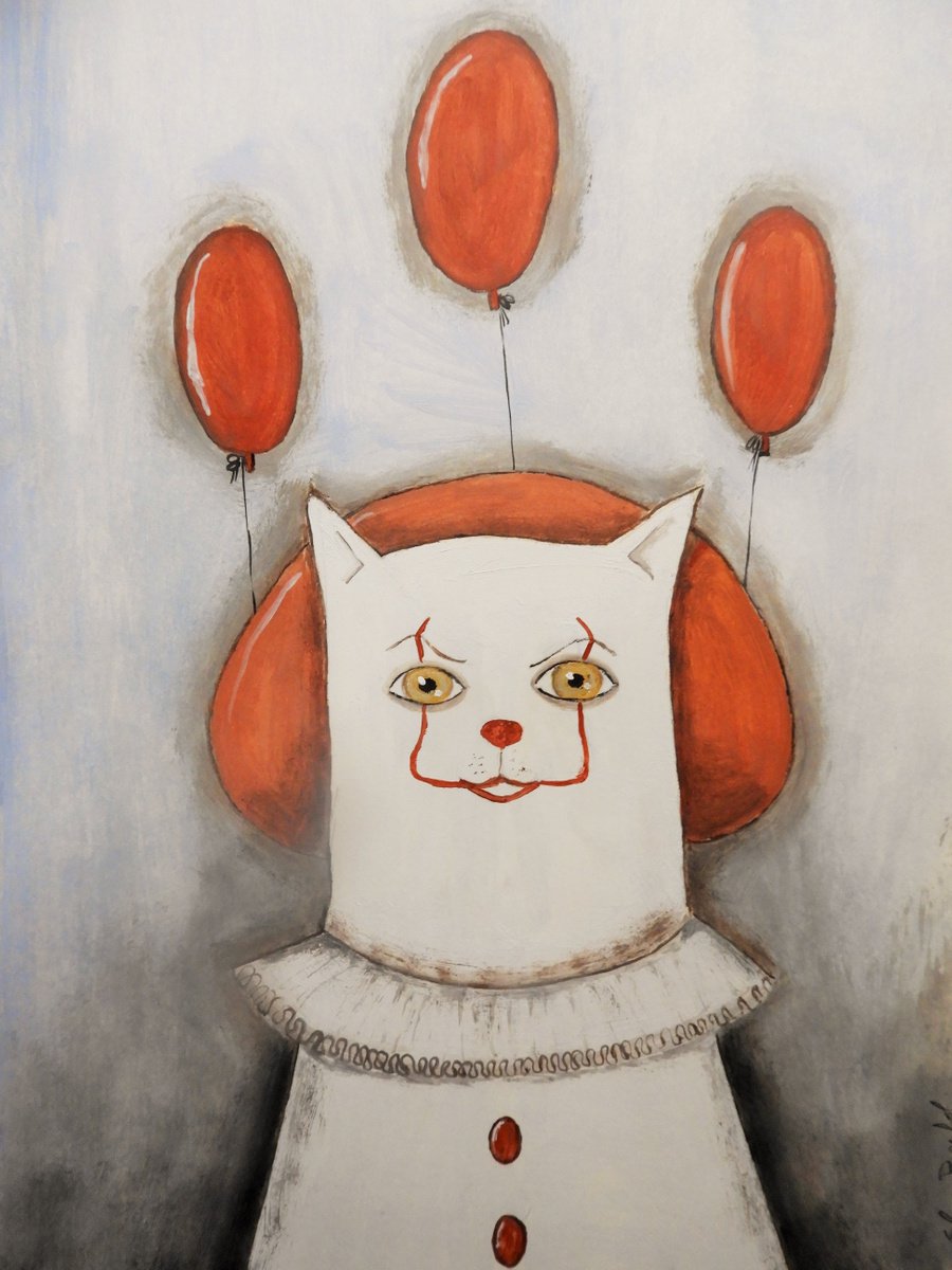 Pennywise the cat - oil on paper by Silvia Beneforti