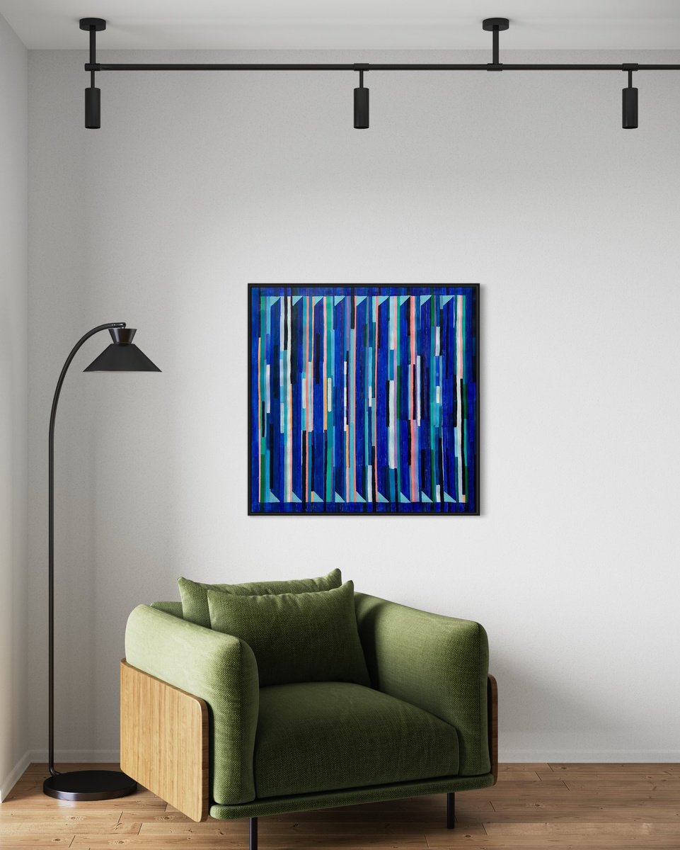 Geometric Abstract Acrylic Painting By Samantha Malone, 37 X 37", Beyond The Lines, Original Artwork