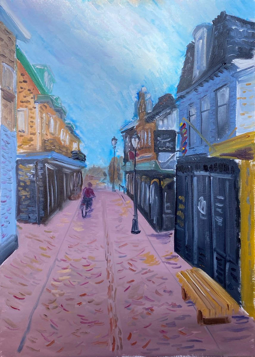 Impressionistic Cityscapes Oil Painting By Dmitry Fedorov, 20 X 28, Old Street In Dutch Town, Original Artwork