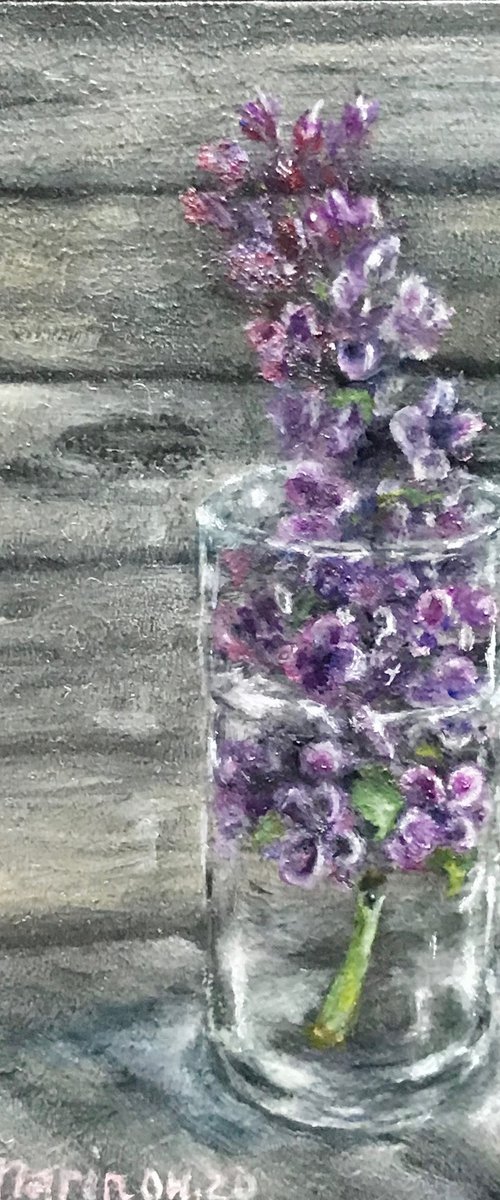 Lilac in a glass Still-Life's collection of miniatures by Marina Deryagina