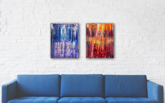"Beautiful Bipolarity" - FREE USA SHIPPING + Save As A Series - Original Large PMS Abstract Diptych Oil Paintings On Canvas - 32" x 20"