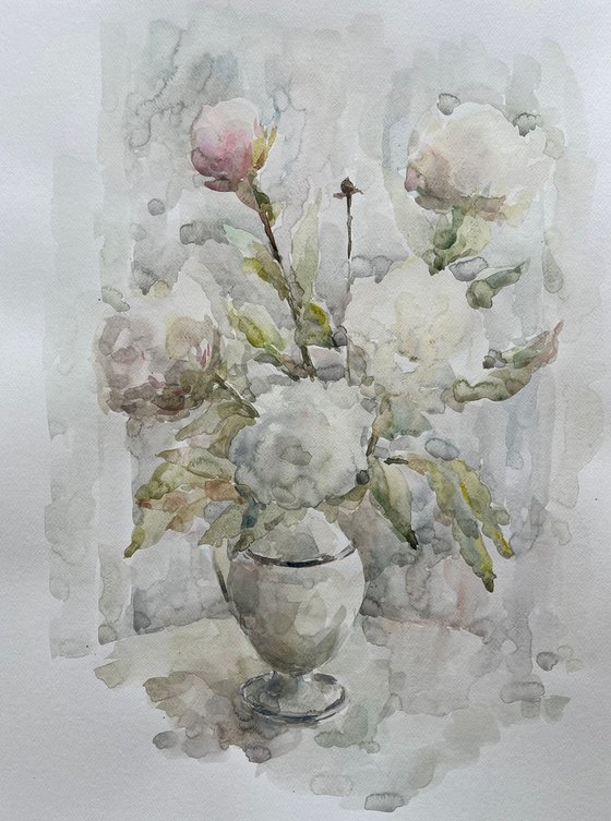 White peonies 19,7 x 25,6 in