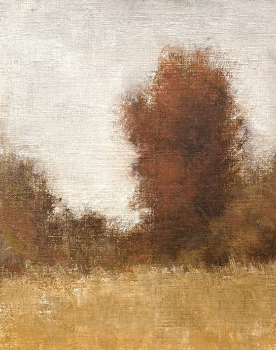 Red Tree 230903, Tonal tree impressionist oil painting