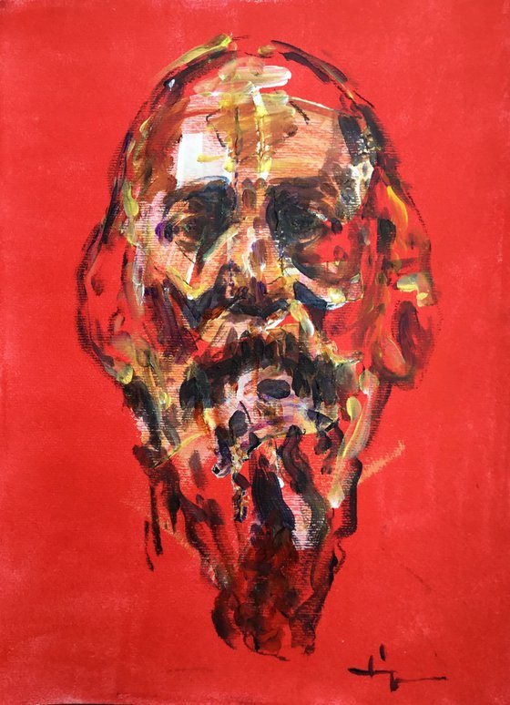 Bearded Man On Red BG