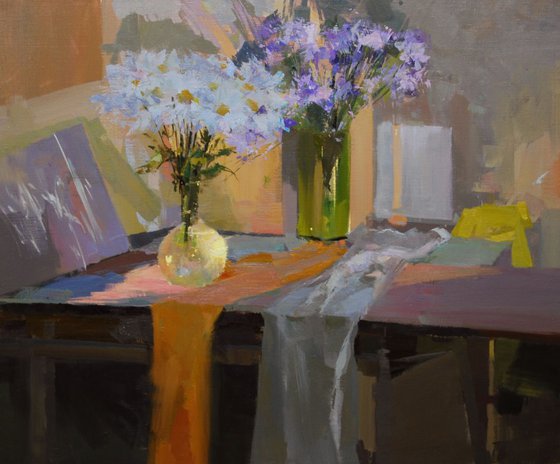 Large Still Life Painting,  " Daisies" (416ll15)
