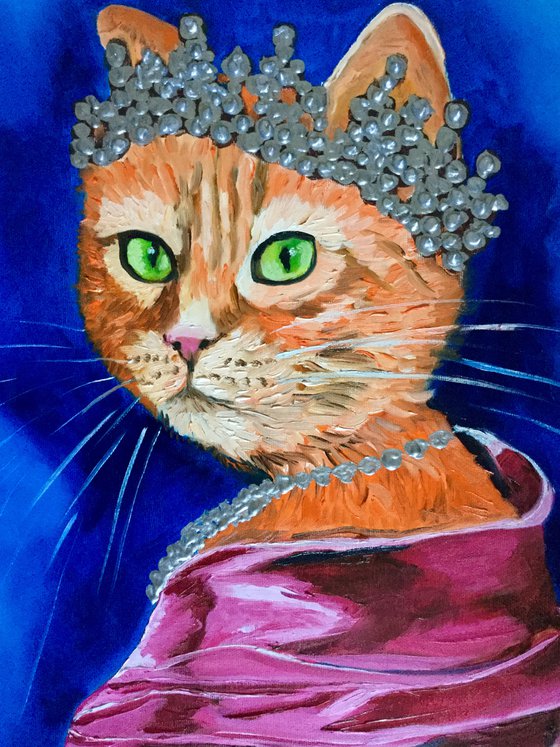 The CAT QUEEN inspired by portrait of Queen Elizabeth II home  urban art feline art for cat lovers gift idea