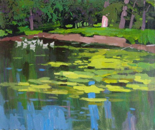 Geese on the pond, 50x60cm, ready to hang! by Nastasia Chertkova