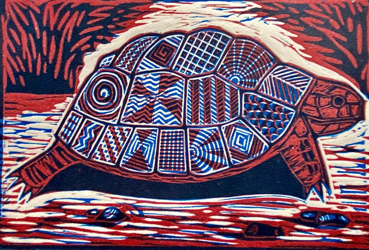 Limited edition handmade linocut. Tortoise 3/25 by Jane Dignum