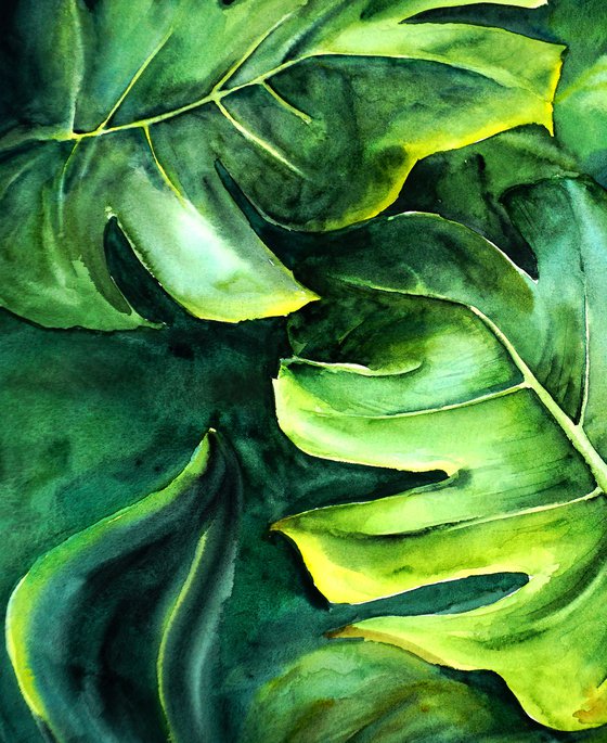 Tropical Palm Leaves - Exotic Watercolor - ORIGINAL Art