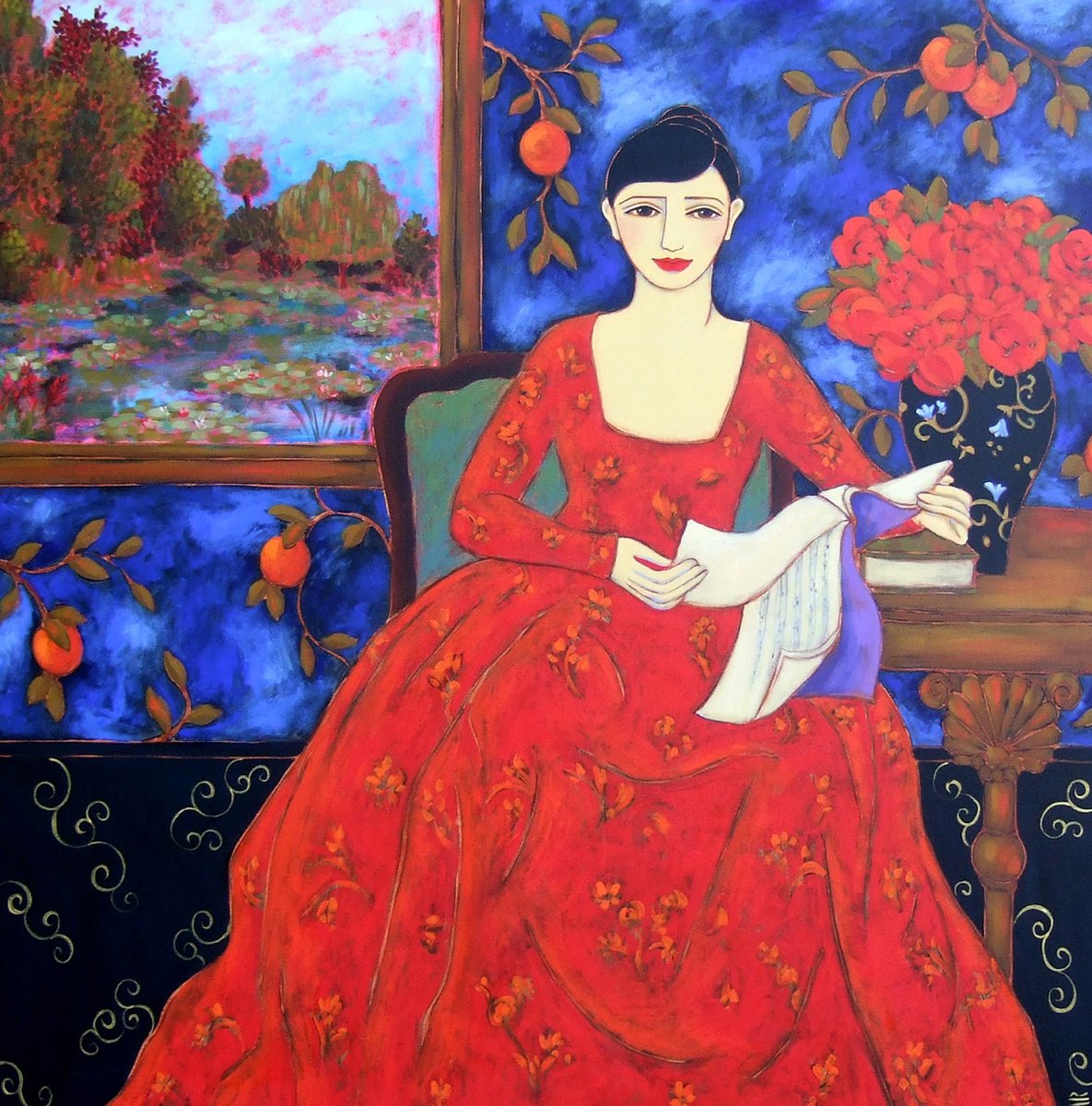 Woman with Landscape & Oranges by Karen Rieger