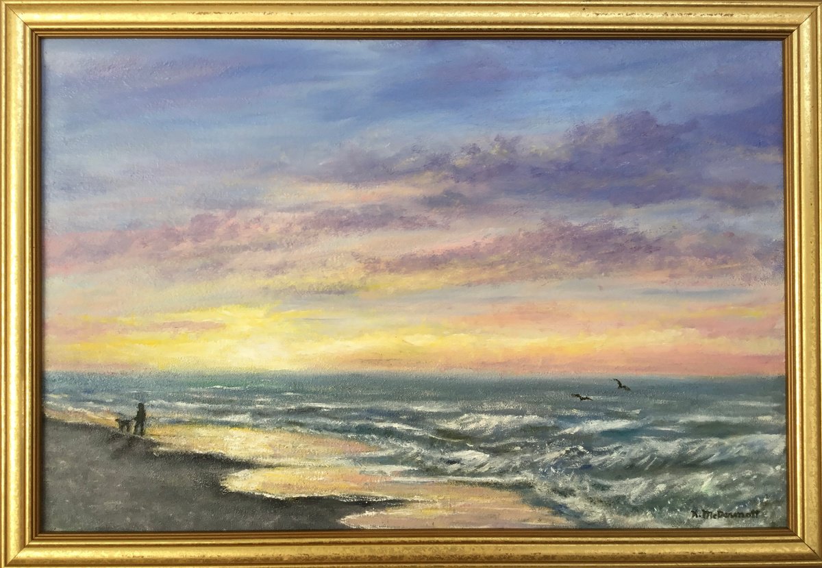 Impressionistic Landscape Oil Painting By Kathleen Mcdermott, 26 X 18", Atlantic Dawn # 3, Original Artwork