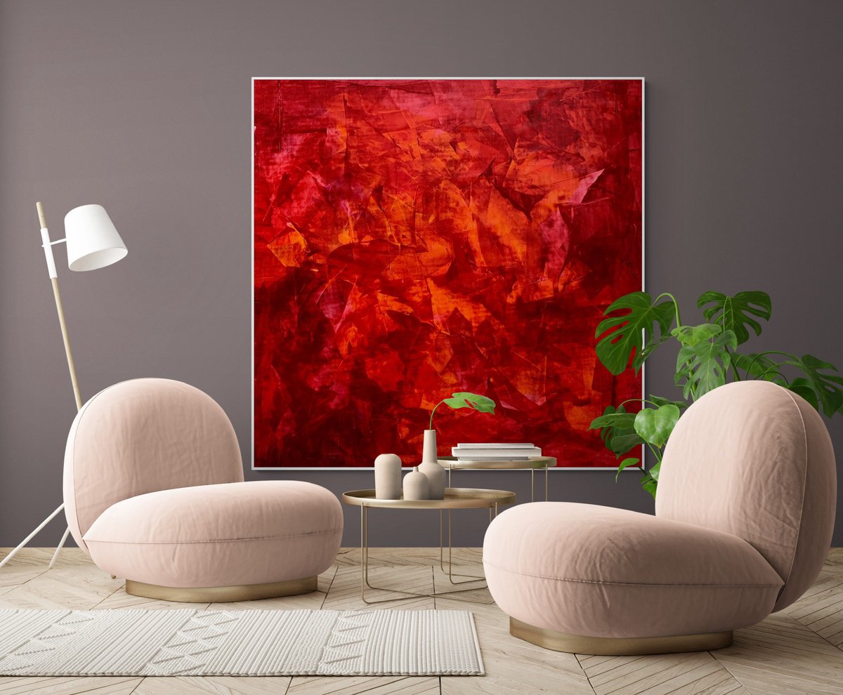 Abstract Acrylic Painting By Anita Kaufmann, 55 X 55, Red Abstract No. 925, Original Artwork