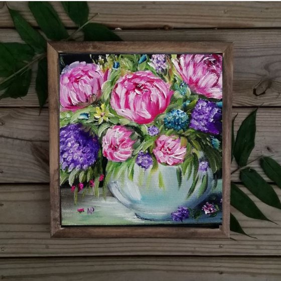 Flower song, small foral gift idea, canvas oil art painting, decor for home