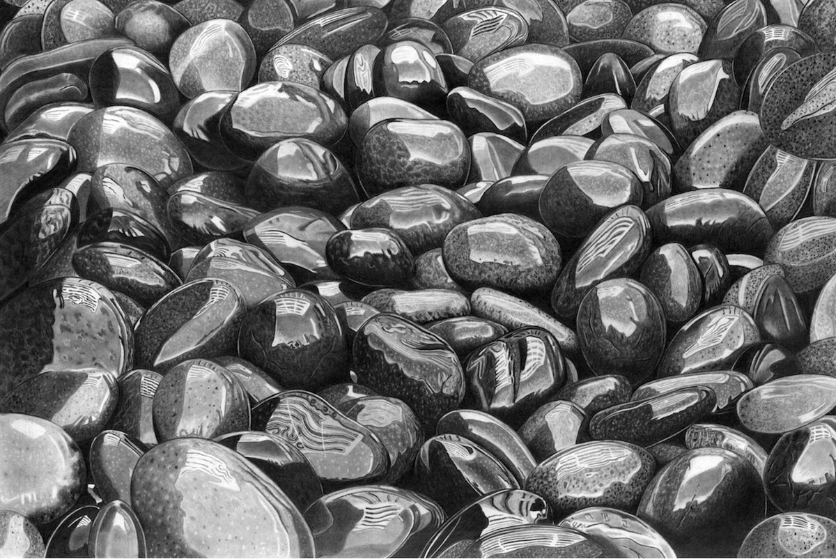 Wet Pebbles XXL Pencil drawing by Paul Stowe Artfinder