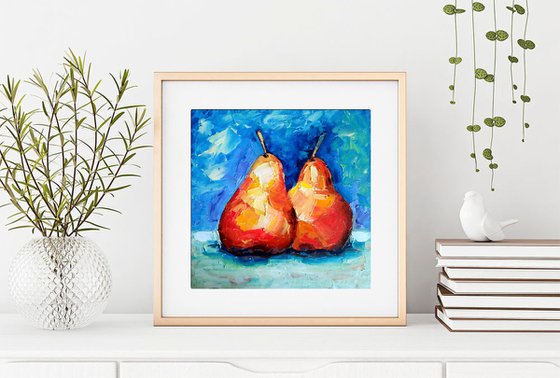 Pear Painting Couple Fruits Artwork Kitchen Still Life Original Art