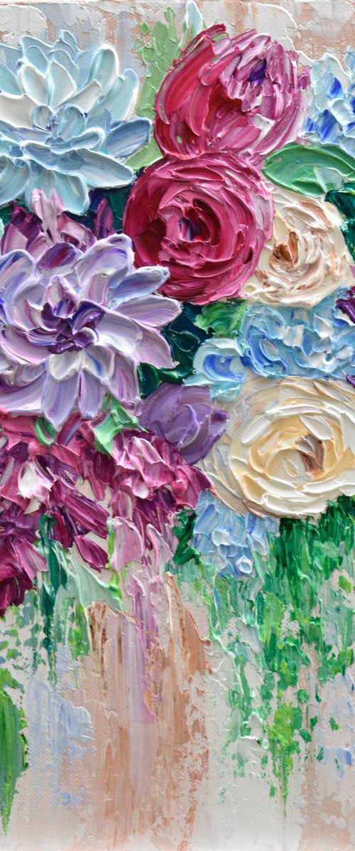 Colorful Flower Bouquet - Original Abstract Floral Painting by Olga Tkachyk