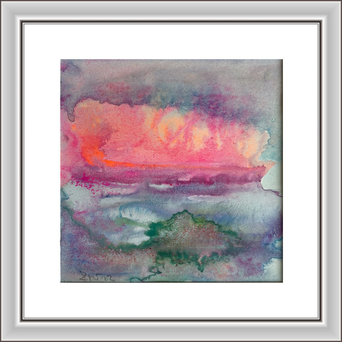 Pink Morning I Landscape Watercolor by Gesa Reuter