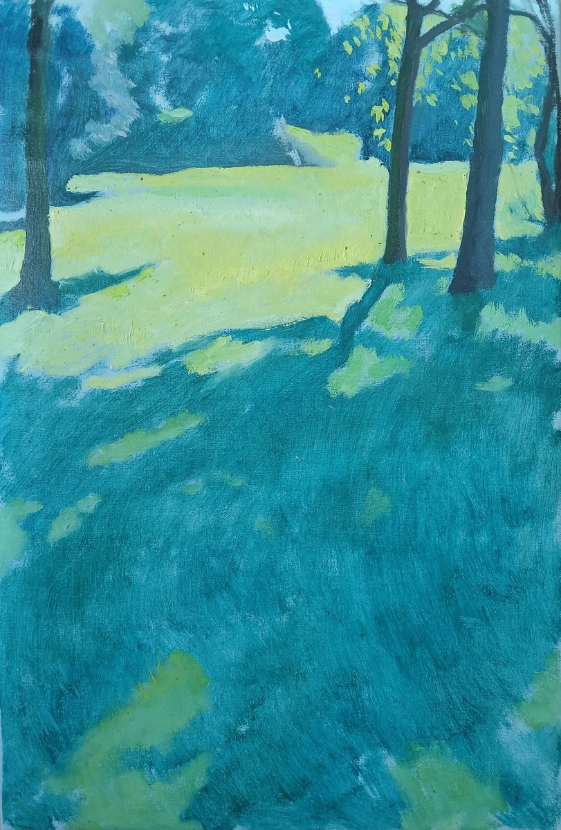 Impressionistic Landscape Oil Painting By Vasyl Koval, 16 X 24", Silken Shadows, Original Artwork