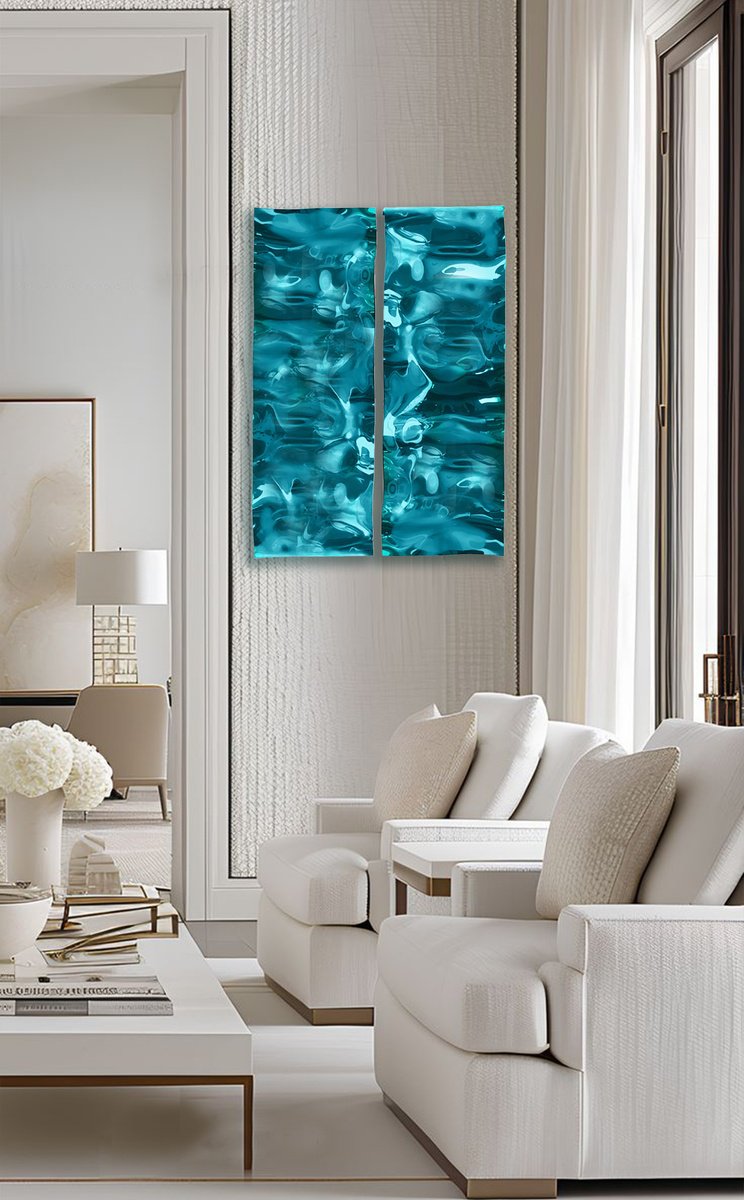 Geometric Abstract Sculpture By Anna Sidi-Yacoub, 24 X 34, Waves In Emerald, Original Artwork