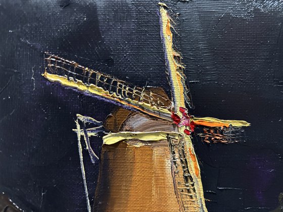 Windmill at night. Plein Air