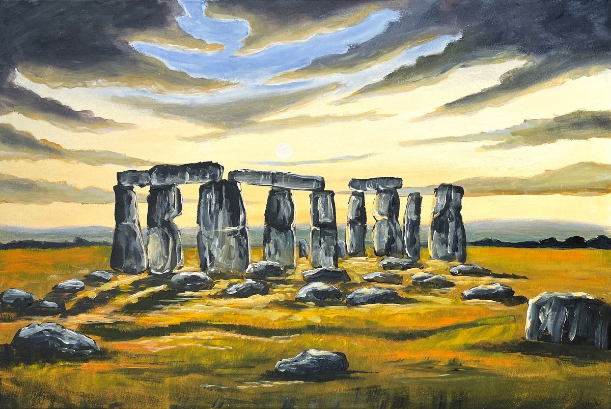 Impressionistic Landscape Acrylic Painting By Aisha Haider, 30 X 20, Stonehenge, Original Artwork