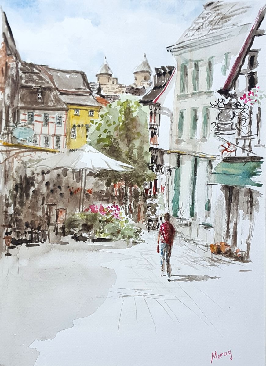 Impressionistic Landscape Watercolour By Morag Paul, 20 X 24", Bad Munstereifel, Original Artwork