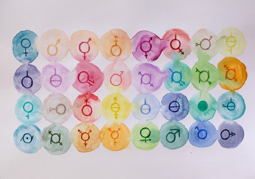 Watercolor collection of signs of different modern genders by Liliya Rodnikova