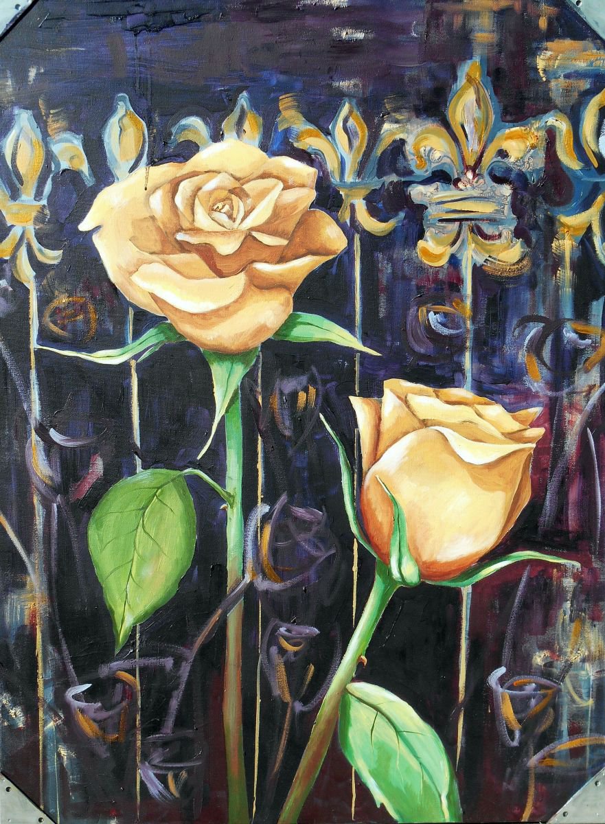 Autumn Roses - Floral Art - 30 x 40 IN / 76 x 102 CM - Large Floral Oil Painting on Canvas... by Cynthia Ligeros