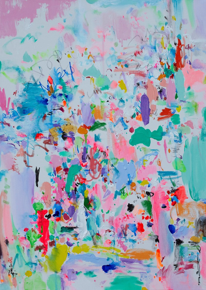 Abstract Acrylic Painting By Xiaoyang Galas, 20 X 28", Fun Time, Original Artwork