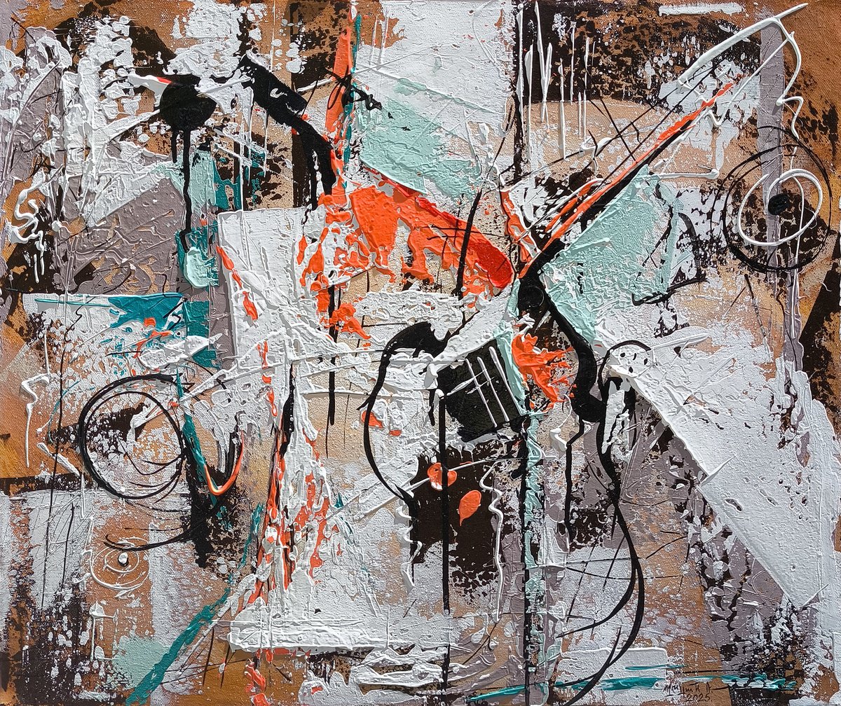 Abstract Oil Painting By Ruben Ghulyan, 27 X 22", Controlled Chaos, Original Artwork