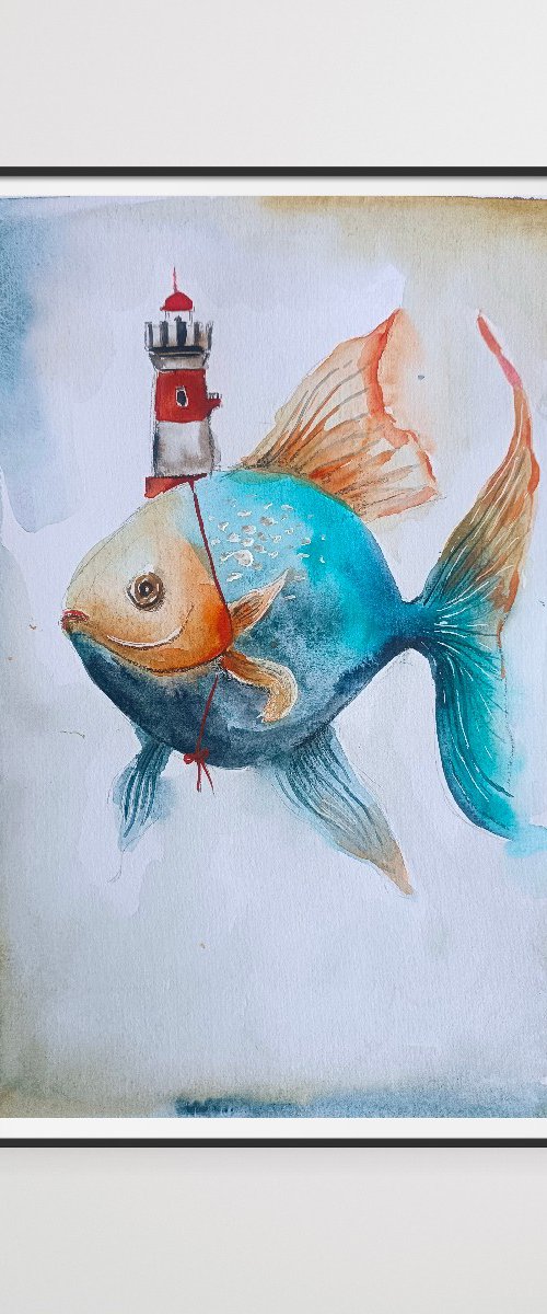 Fish and Lighthouse (small) by Evgenia Smirnova