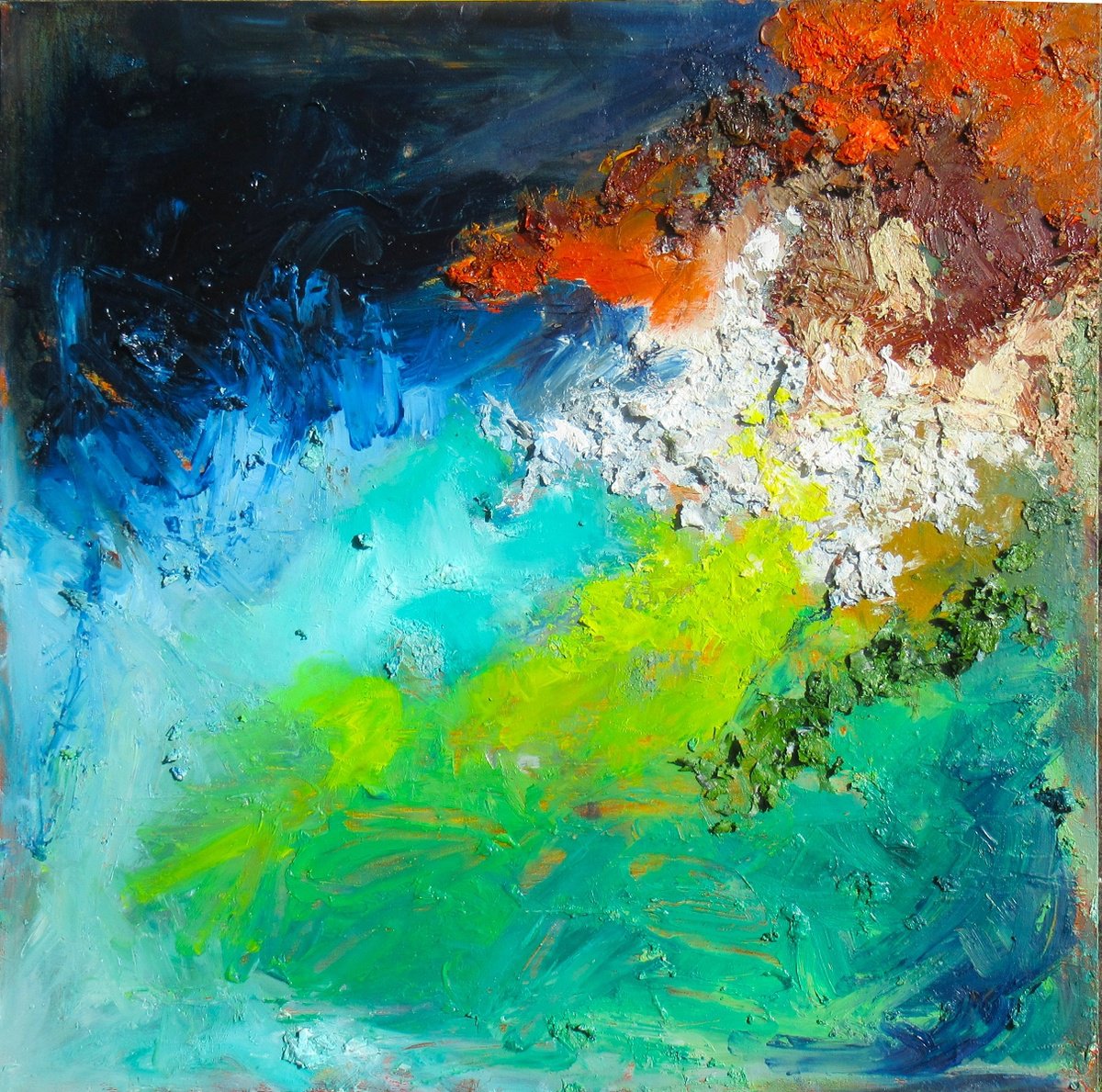 Expressive Abstract Oil Painting By Sherry Edmondson, 20 X 20", Melting Moments, Original Artwork
