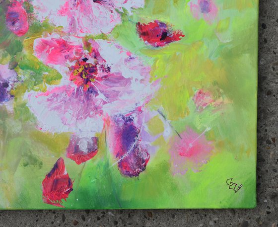 " Cherry Flowers in Light Greens "  SPECIAL PRICE !!!