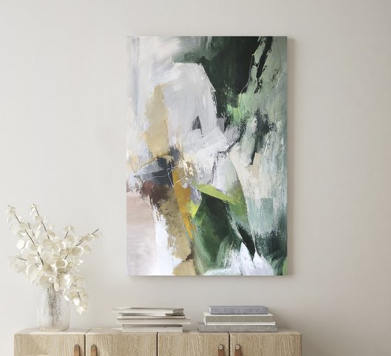 "Green Glory 5" Dark green gray abstract art