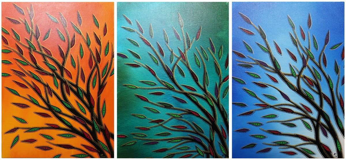 Abstract Botanical Acrylic Painting By Jonathan Pradillon, 40 X 18, Colorful Vegetations, Original Artwork