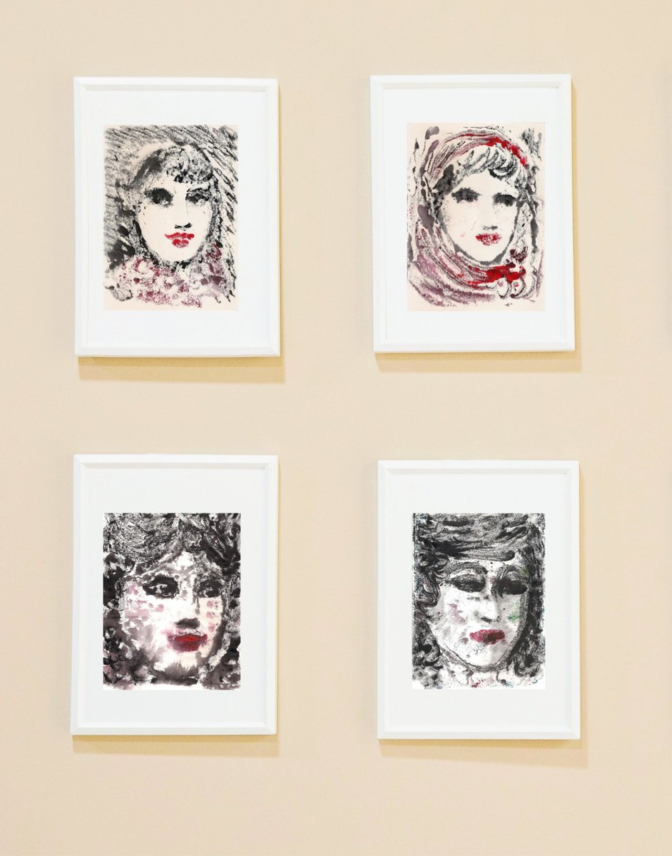 Expressive Portrait 2 Set of 4 by Asha Shenoy