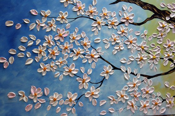 Blossom Plum -  Large Textured Flowers Painting 60" x 20"