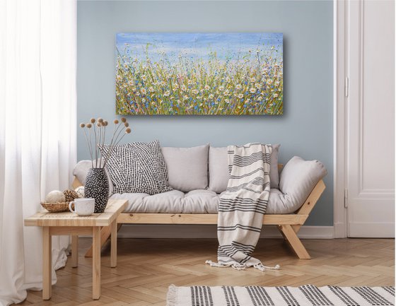 Daisies in July - wildflower meadow painting