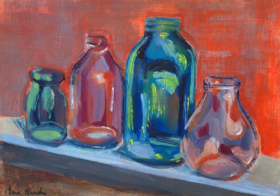 Glass bottles still life