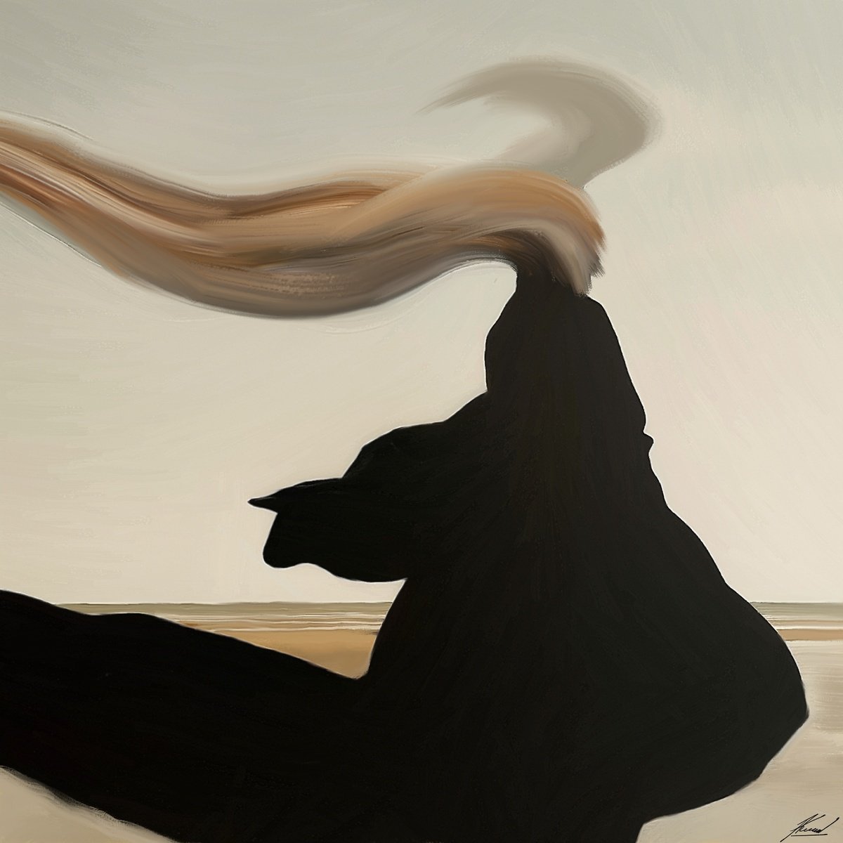 Expressive Portrait Acrylic Painting By Anzhelika Klimina, 24 X 24, Lonely Figure N5, Original Artwork