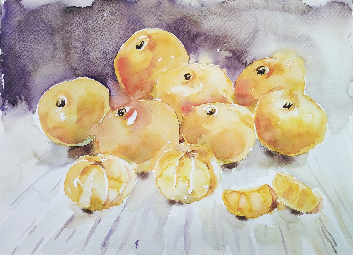 Tangerines watercolor by Tanya Amos
