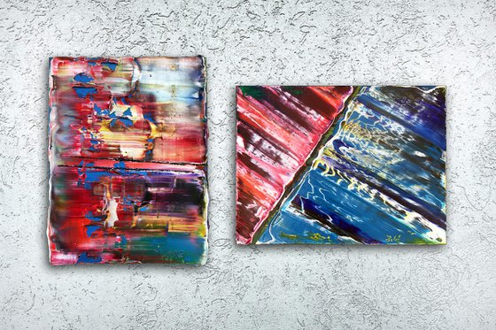 “Dreaming Of The Ocean” - Original Abstract Diptych oil paintings on canvas - 21” x 12”